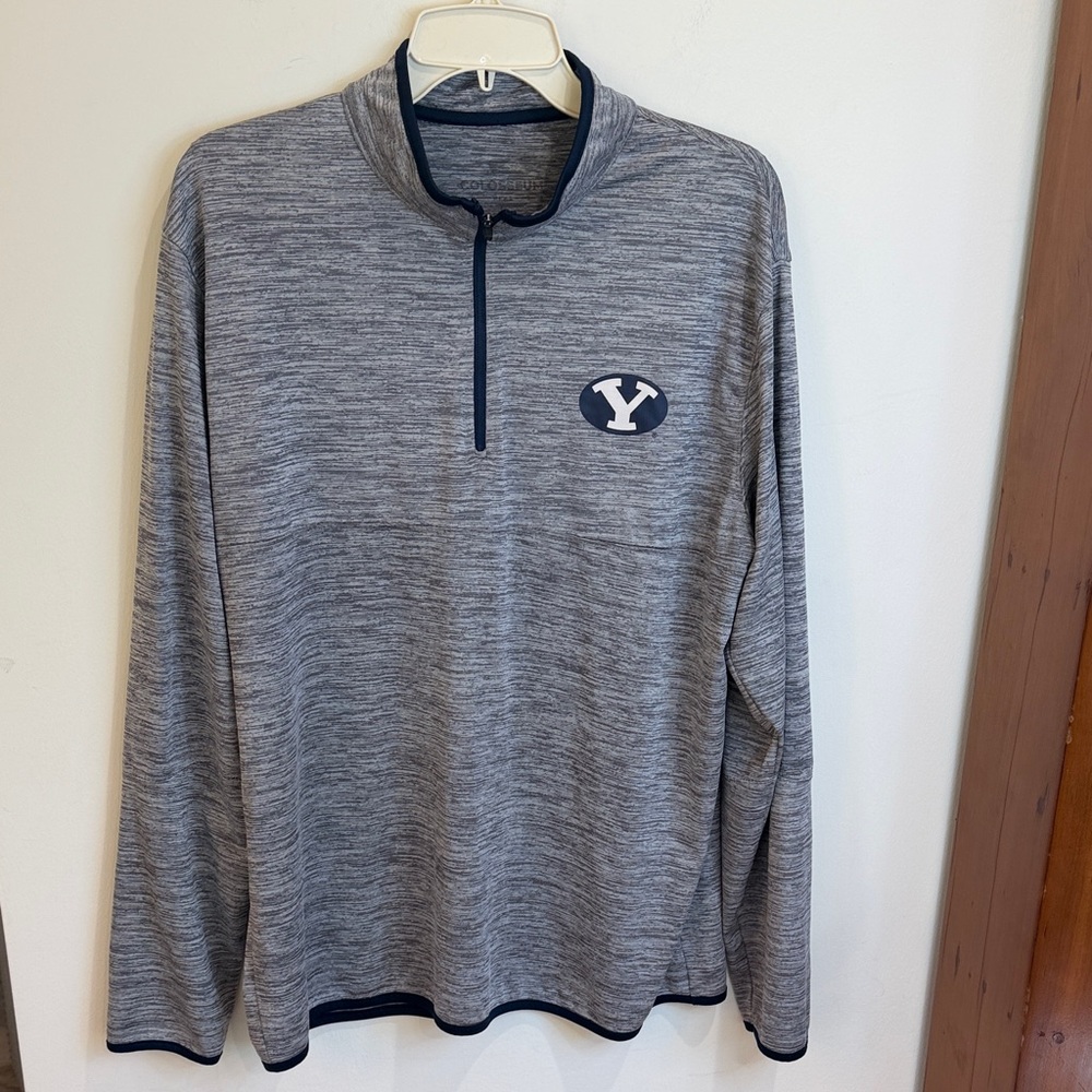 Brigham Young University Cougars Men's Heather Gray Quarter-Zip Pullover, L